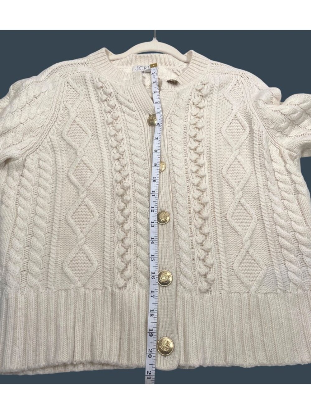 J.Crew Womens Cable Knit Cardigan Sweater Ivory Button-Up Medium preppy basic - Picture 13 of 13